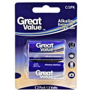 Great Value Alkaline C Batteries, 2 Pack