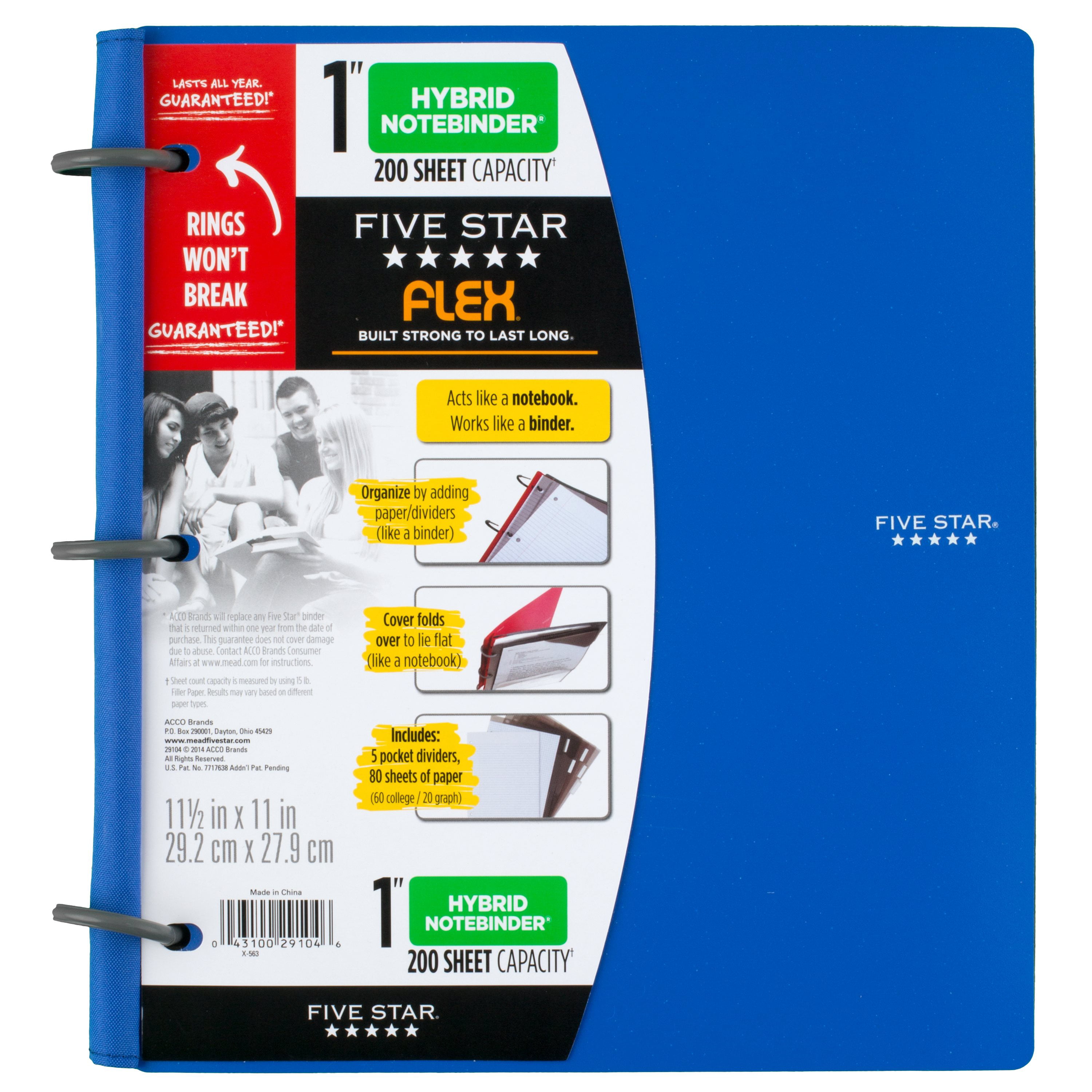 72011 Blue Five Star Flex Hybrid NoteBinder Notebook and Binder All-in-One 1 Inch Binder 