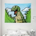 thumbnail image 1 of Dinosaur Tapestry, Cartoon T-Rex with Funny Face Giving Thumps Up Clouds Trees Sky, Wall Hanging for Bedroom Living Room Dorm Decor, 80W X 60L Inches, Green Dark Green Light Blue, by Ambesonne, 1 of 2
