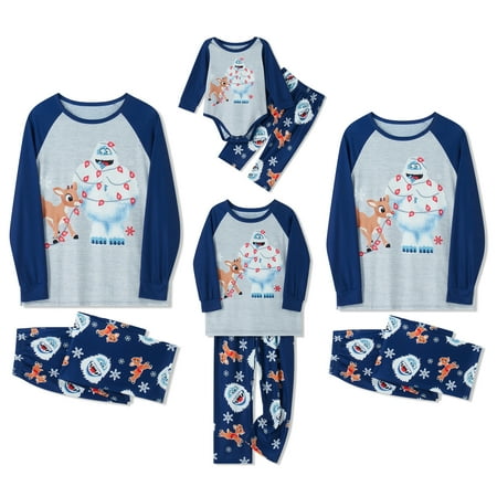 

CenturyX Christmas Family Matching Pajamas Set Elk Snowman Print Raglan Long Sleeve Tops Pants Sleepwear Pjs
