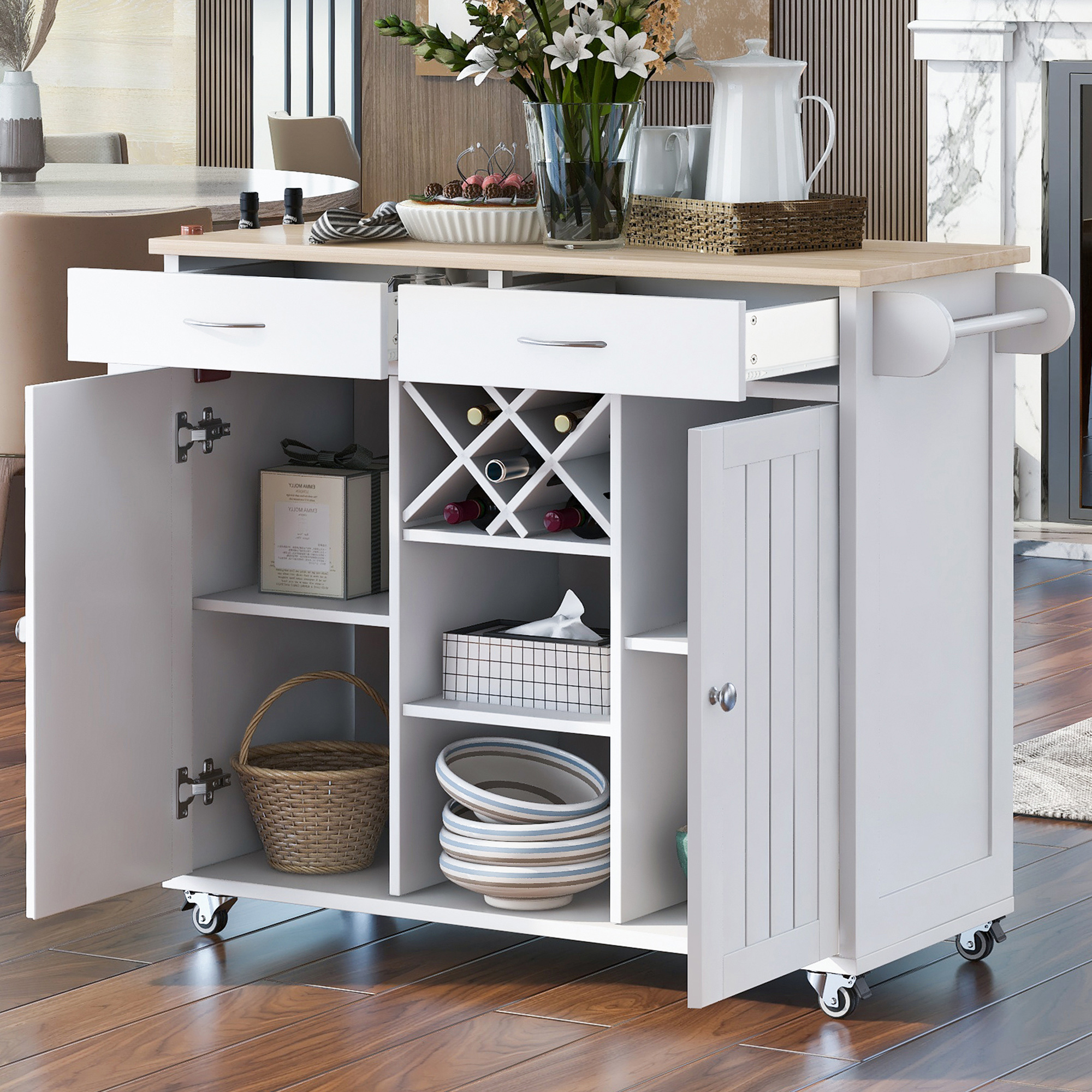 UWRNite Rolling Kitchen Cart with Drawers and Storage Mobile