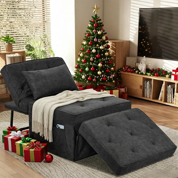 Convertible Sofa Bed,4 in 1 Multi-Function Folding Ottoman Bed with Adjustable Backrest,Modern Pull Out Sleeper Chair for Living Room Apartment Office (Gray, Medium-28 Width)