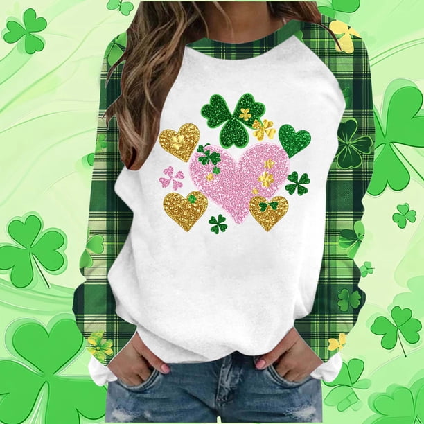 TaTaai Womens St Patricks Day Print Raglan Sleeve Sweatshirt Long Sleeve Crewneck Casual Loose Fit Pullover Holiday Top Gift