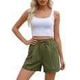 thumbnail image 7 of Drawstring Cotton Shorts Women Green Elastic High Waisted Lightweight Breathable Comfy Casual Summer Beach Vacation Shorts with Pockets Green XXL, 7 of 7