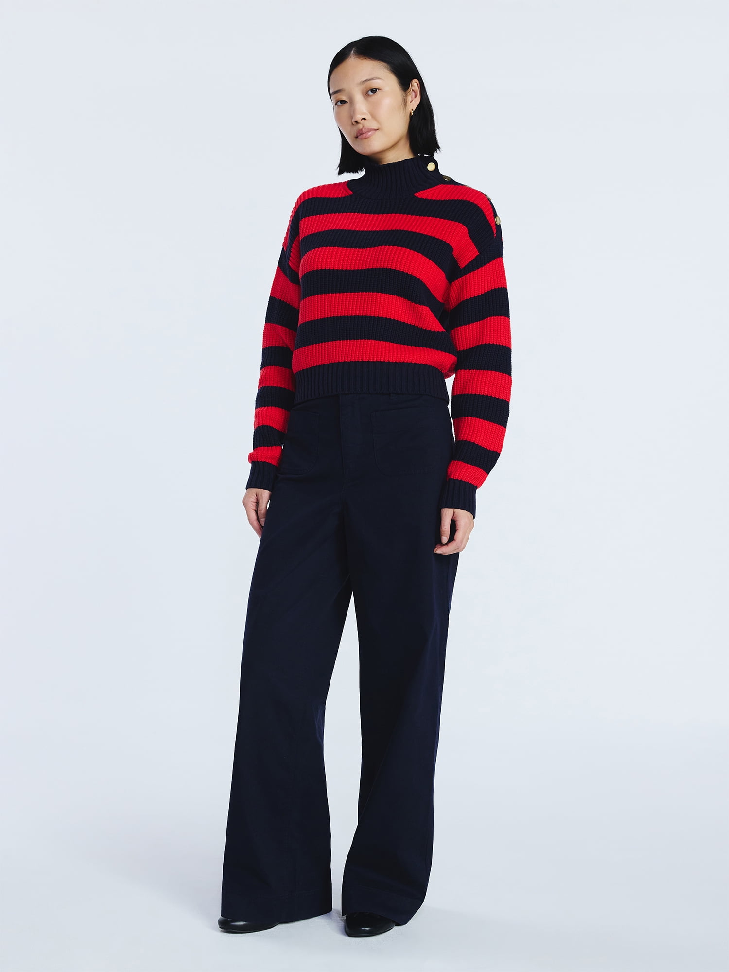 Free Assembly Women's Mock Neck Button Sweater with Long Sleeves, Midweight, Sizes XS-XXL