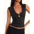 thumbnail image 5 of Women'S Deep V Neck Lace Tank Top Summer Sleeveless Low Cut Shirt Tie Front Cropped Shirt Black M, 5 of 9