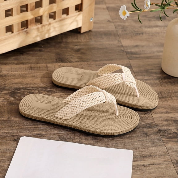 Women's Braided Flip Flops - Thick Strap Woven Flat Sole Thong Sandals for Summer, Beach & Casual Daily Wear