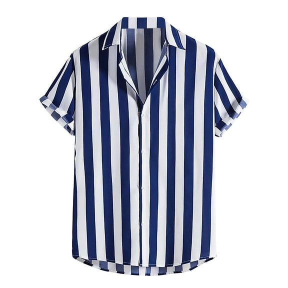 ALLLIST Shirts for Men Short Sleeve Casual Collared Button Down Shirts Blue Striped Mens Clothing