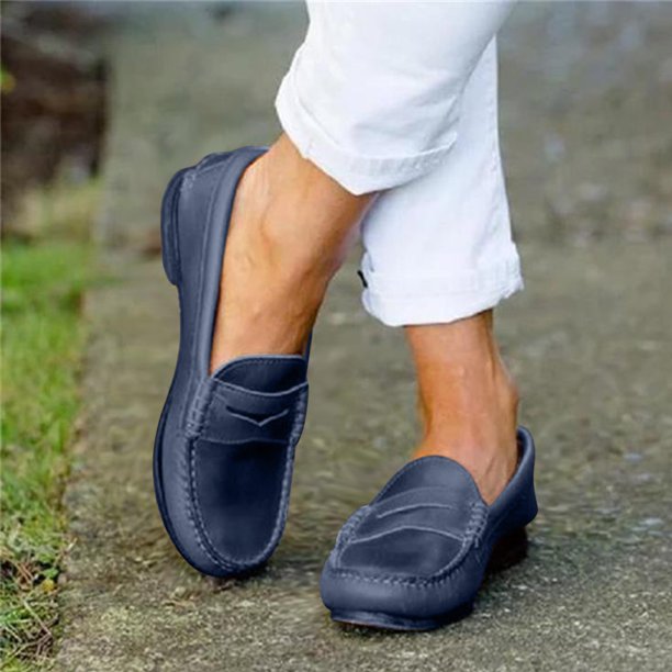 Zapatos de cuero cómodos casuales de parte inferior plana de manga de color sólido para mujer Wmkox8yii FOPL1813