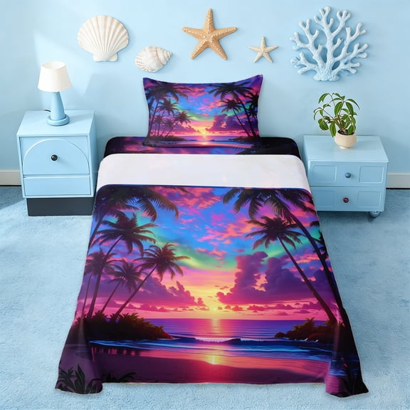 Erosebridal Hawaii Beach Twin Sheet Sets,Hawaii Holiday Tropical Botanical Coconut Tree Bedding For Girls 3pcs