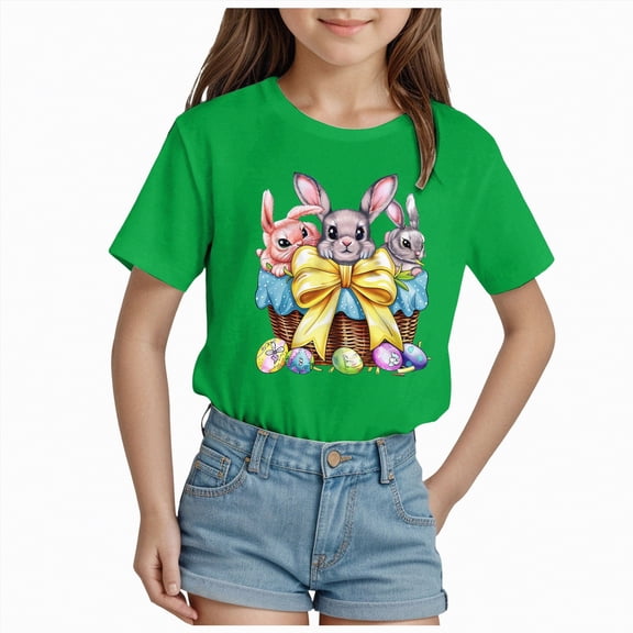 Hessimy Girls Petal Short Sleeve T Shirts V-Neck Solid Summer Casual Tops(Green,11-12 Years)