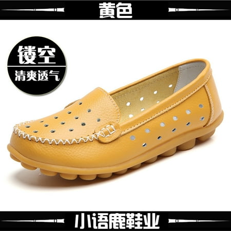 

Genuine Leather Spring and Autumn Slip-on Women‘s Shoes Casual Single-layer Shoes Large Size Oxford Mother Shoes Bean Shoes Soft-soled Nurse White Shoes