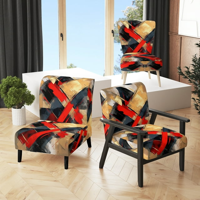 Designart « Depth Corner in Red and Black II » Abstractions Rouges Fauteuil d'Appoint Rembourré - Fauteuil Moderne pour Chambre