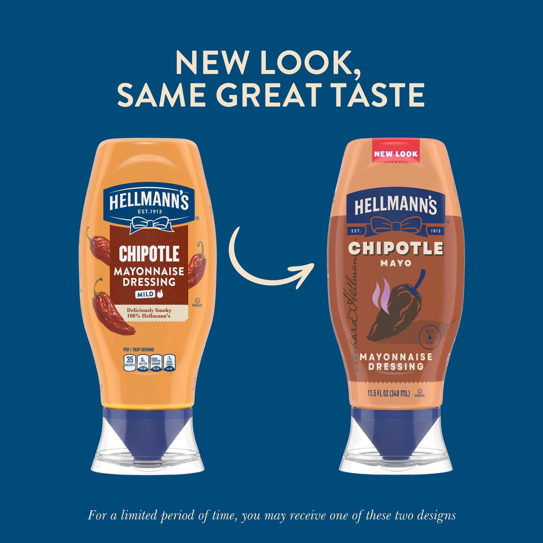 (2 pack) Hellmann's Mild Chipotle Mayonnaise Dressing, 11.5 fl oz Squeeze Bottle