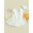 thumbnail image 3 of vera natura Infant Baby Girl Summer Jumpsuit Sleeveless Tulle Patchwork Lace Floral Romper with Headband, 3 of 9