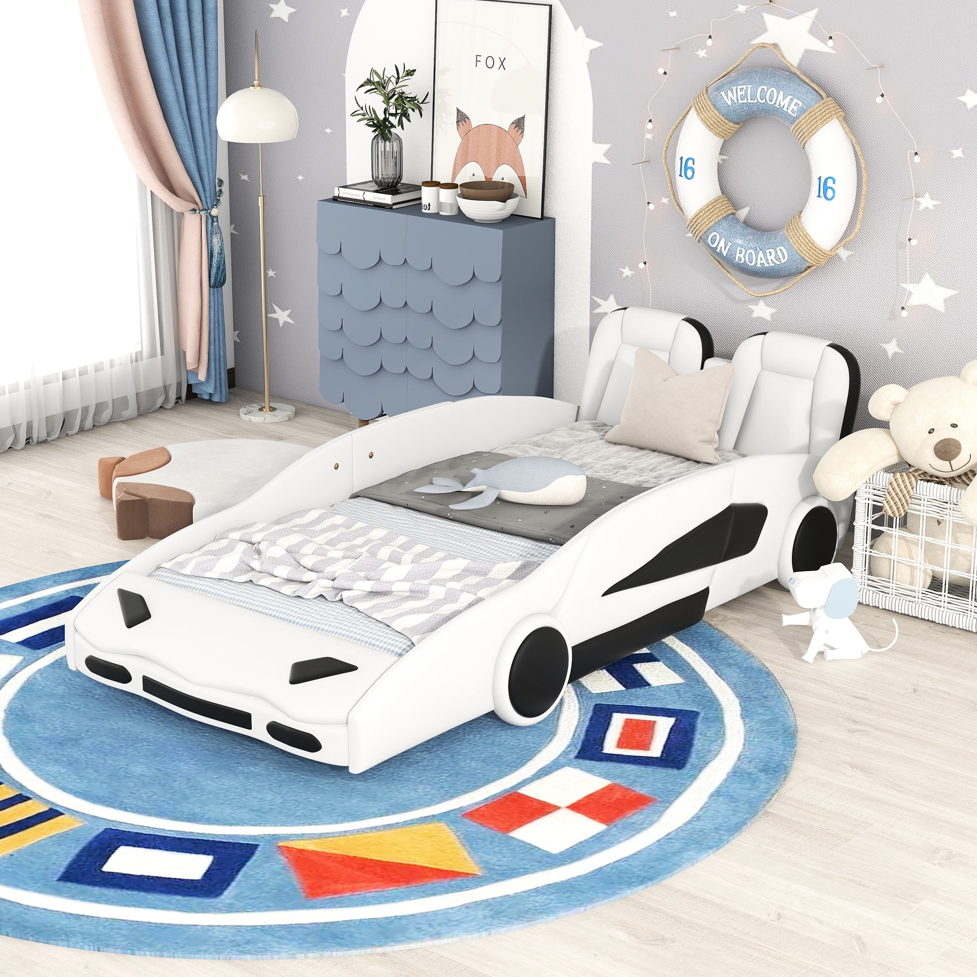 Titi Racer Modern TT Twin Race Car Bed with Remote Control in Red