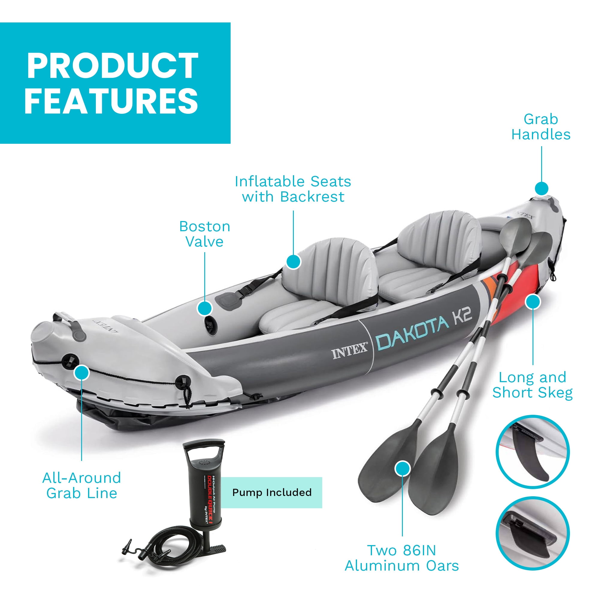 Intex Dakota K2 2 Person Inflatable Kayak & Accessory Kit w/Oars & Pump