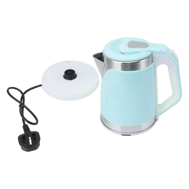 Hervidor eléctrico 2000W Tetera eléctrica de acero inoxidable de doble capa con protección para hervir en seco 2L Enchufe británico 220V Azul
