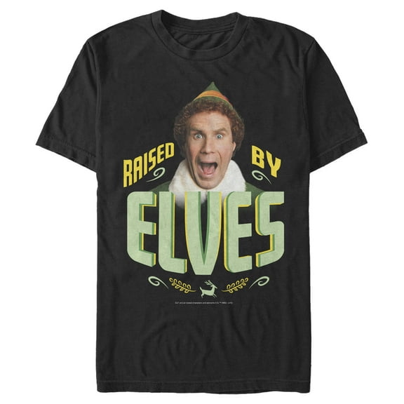 Men's Elf Buddy Raised by Elves Quote Graphic T-Shirt