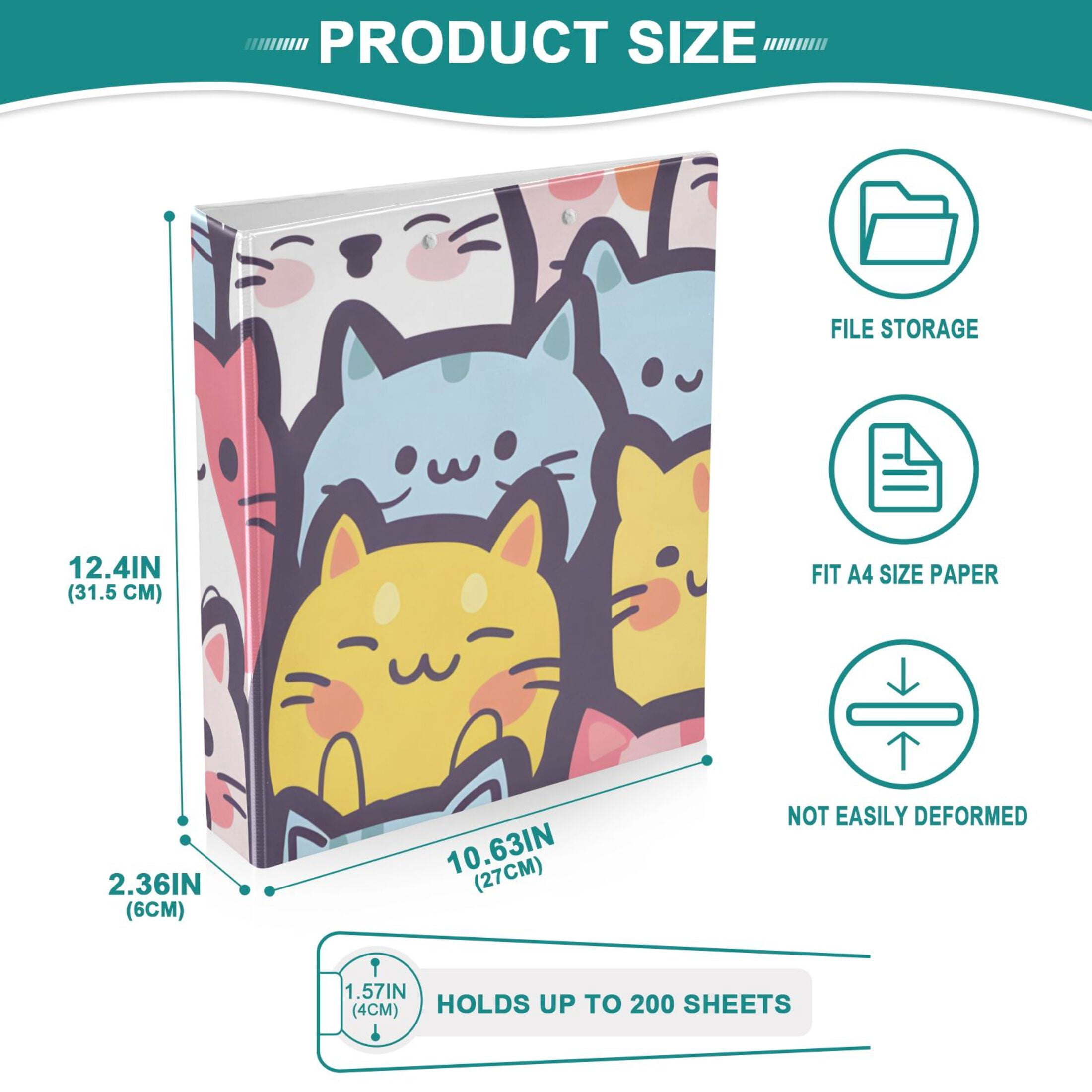 Lovely Cats 3 Ring Binders 1.5 inch Hardcover File Folders with Interior Pockets A4 Size Organizer for School Office Hospital Set of 2