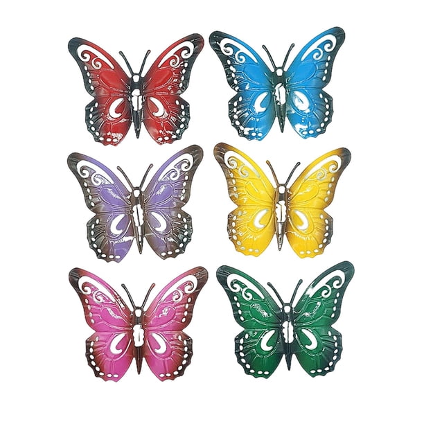 Decoración de pared con forma de mariposa de metal, escultura de pared, accesorios decorativos coleccionables. 6 piezas