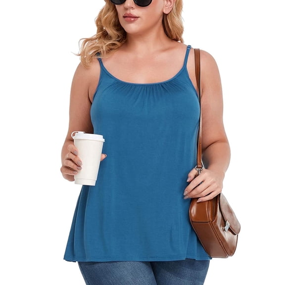 MISS COCOLI Camisole with Built in Bra for Women Plus Size Casual Loose Tank Tops Sleeveless Shirts Flowy Adjustable Strap