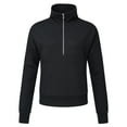 thumbnail image 4 of Pdbokew Women's Waffle-Knit Hoodie Top with 1/2 Zip for Casual Wear Autumn Sweatshirt Black L, 4 of 9