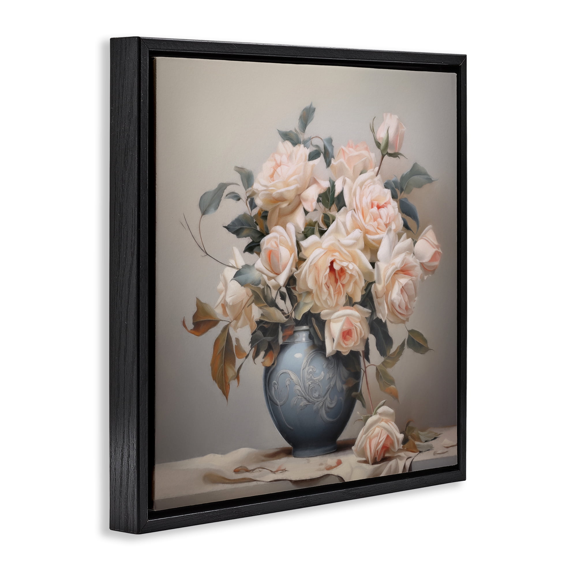 Stupell Industries Rose Paragon Vase Black Framed Floater Canvas Wall Art, design by Steve Hunziker