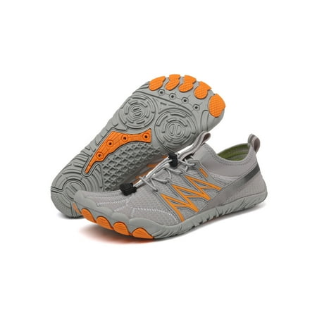

Lacyhop Unisex Water Shoes Quick Dry Beach Shoe Flats Aqua Socks Hiking Lightweight Barefoot Casual Sport Gray Orange C 9.5