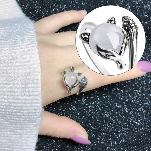 KDSJSXW Womens Jewelry Adjustable Ring,Emotional Ring Cute Creative Gold Plated Crystal Gemstone Color Changing Ring,Temperature Control Finger Ring Animal Tail Open Ring Wedding Rings (A,A)