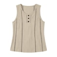 thumbnail image 4 of ClodeEU Women's Round Neck Sleeveless Tank Top,Casual Loose Fit Solid Color Blouse with Button for Summer Khaki,Women's Plus S, 4 of 6