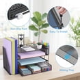 thumbnail image 3 of Desk Organizer, 4-Tier Paper Letter Tray with File Holder, Drawer & 2 Pen Holders, Desktop Accessories & Workspace Organizers for Home Office Supplies, Black, 3 of 7