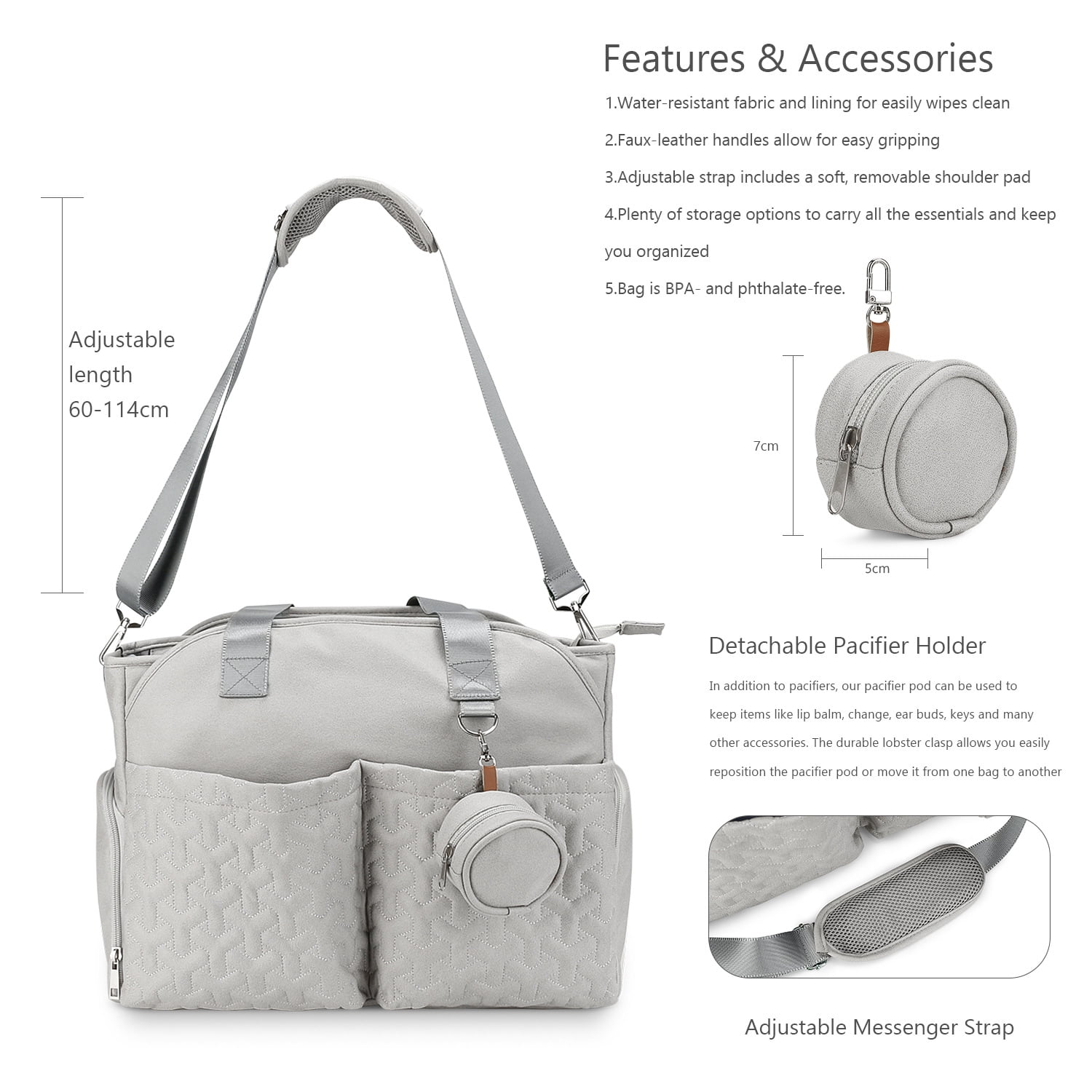 SPEKSEE Diaper Bag Tote with Pacifier Holder Case for Mom and Dad, Multi-Function Travel Diaper Bag with Adjustable Shoulder Strap and Insulated Pockets