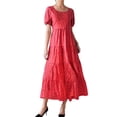 thumbnail image 1 of Vestido informal floral para mujer con bajo acampanado - Vestido A-line sin espalda con mangas abullonadas, ropa para vacaciones de verano, tallas S-XXL, largo 122-132 cm, 1 of 5