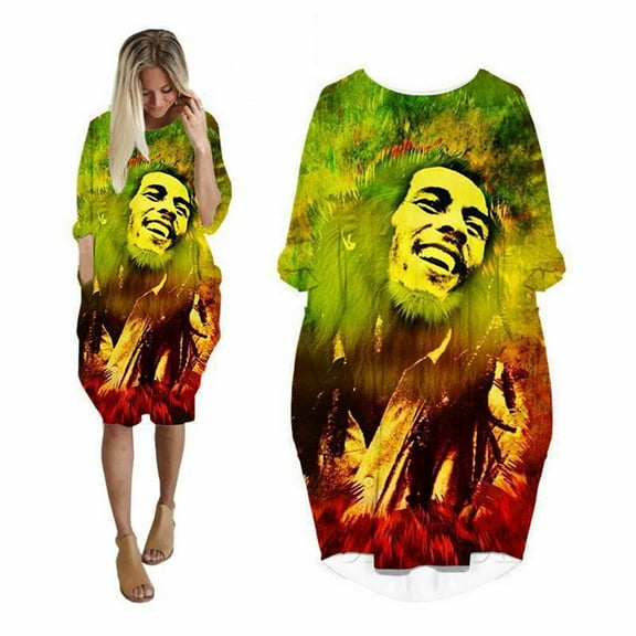 CLOOCL Women Shift Dresses Bob Marley Dress Cosplay 3D Printed Loose Long Sleeves Streetwear Barrel Skirt