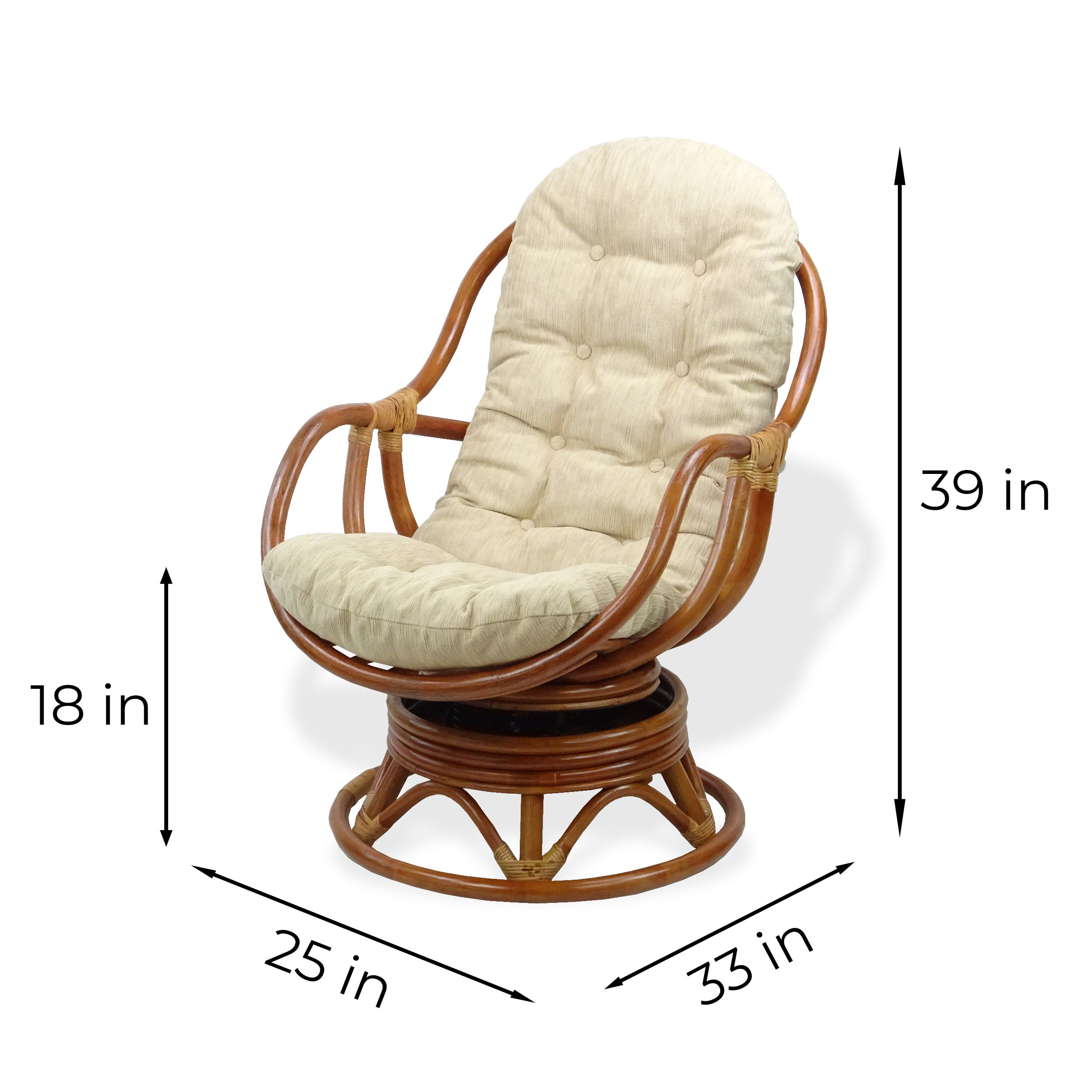 SK New Interiors Bali Lounge Swivel Rocking Chair Rattan Wicker Handmade, Colonial Color