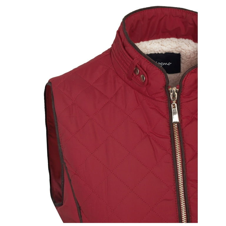 KOGMO Womens Quilted Fully Lined Lightweight Zip Up Vest with Fur Lining 