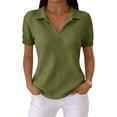 thumbnail image 2 of Inglocry Women's Waffle Polos Golf Shirts Short Sleeve V Neck T-Shirt Summer Casual Tennis Work Athletic Tops Army Green XL, 2 of 4