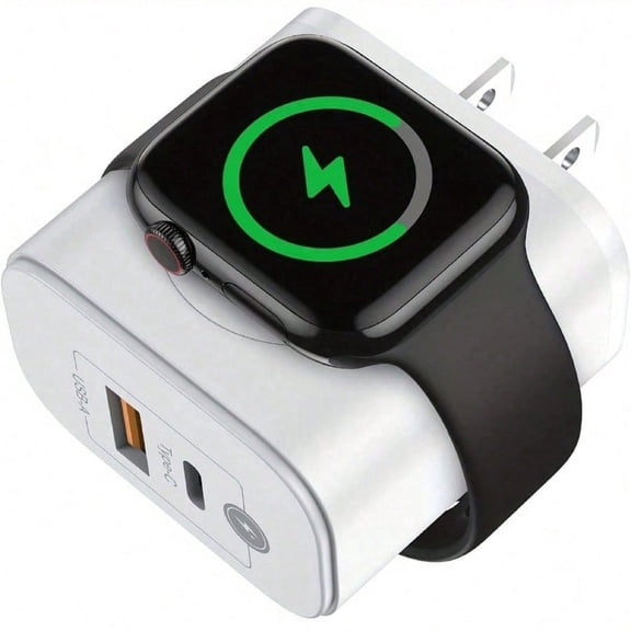 3 in 1 Charger Block with Built-in Watch Charger, 20W Portable Dual Ports USB C Wall Plug Compatible with Apple Watch 10/9/8/7/6/SE, iPhone 16/15/14