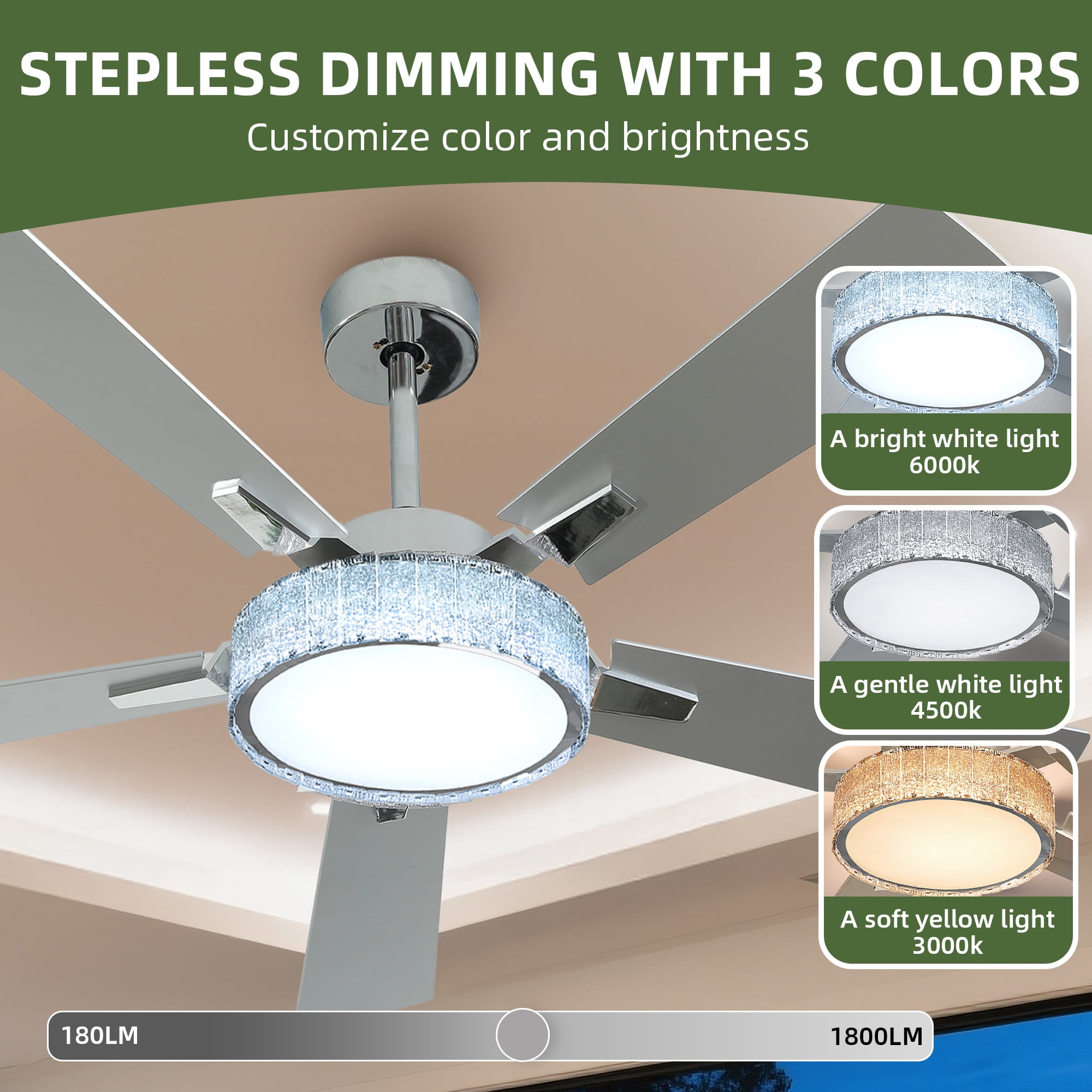 Uforic Modern Ceiling Fans with Lights and Remote & App, 52 Inch Indoor Chandelier Ceiling Fan with Light & Compatible with Alexa