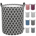 thumbnail image 6 of Caroeas 18.0-Inches Thicken Laundry Basket, Waterproof Large Laundry Basket Drawstring Closure, Collapsible Laundry Basket Soft Leather Handles, Laundry Hamper, Clothes Hamper (Grey Qua trefoil), 6 of 6