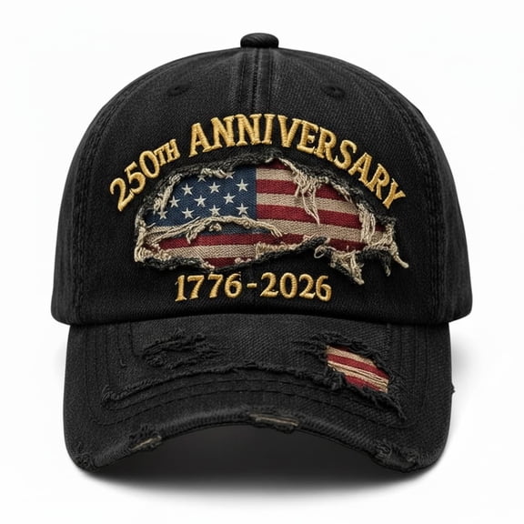 USA 250th Anniversary Hat 1776-2026 - Embroidered Distressed Denim Cap - Vintage Ripped Flag Patriotic American Gift