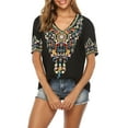 thumbnail image 4 of Grosy Womens Plus Size Tops Short Sleeve V Neck Shirts Tunic Casual Floral Embroidered Loose Summer Fall Blouses Mexican Peasant Cotton Rayon Shirts-442/Black/S, 4 of 5