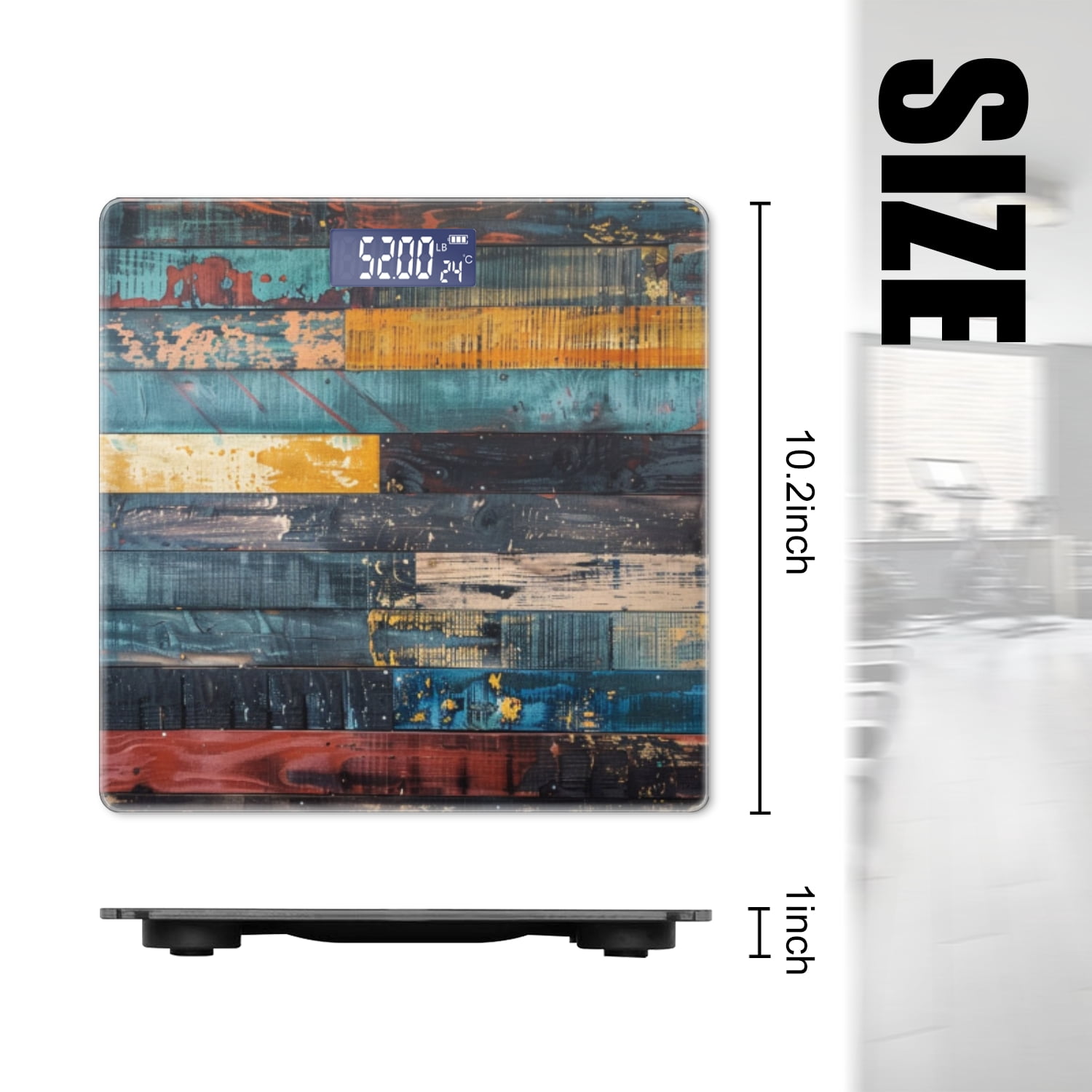 Bathroom Scale, Highly Accurate Digital Body Scale,Precisely Measures Weight up to 400 lbs-Wooden Wall With Multicolored Wood Planks