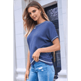 thumbnail image 4 of Womens Tops Trendy Casual Short Sleeve Shirts Crewneck Knit Sweater Top Blue and M, 4 of 7