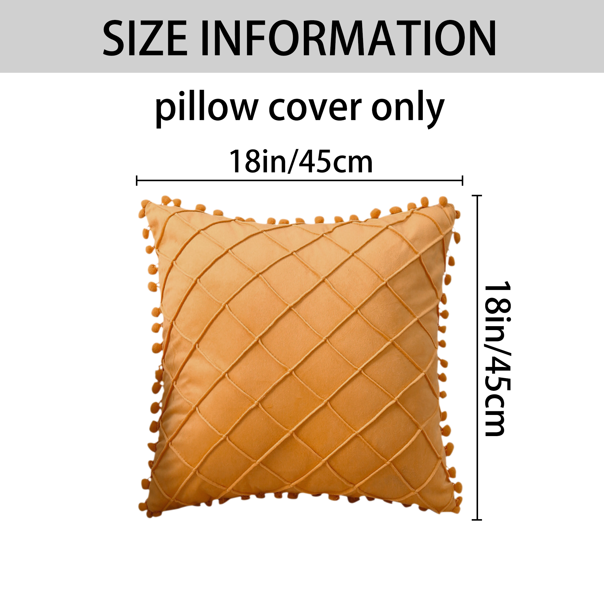 Unique Bargains Soft Pom-poms Velvet Throw Pillow Covers Yellow 18" x 18"