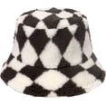 thumbnail image 3 of CoCopeaunts Mens Bucket Hat Europe American Style Winter Warm Geometry Diamond Plaid Fisherman Cap Lamb Wool Basin Cap for Women, 3 of 8