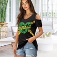 thumbnail image 3 of POLERO Jamaica Heart Print Women's Cold Shoulder Top Casual V Neck Short Sleeve T-Shirt 2026 Fashion Soft Breathable Tunic Sexy Blouse L, 3 of 8