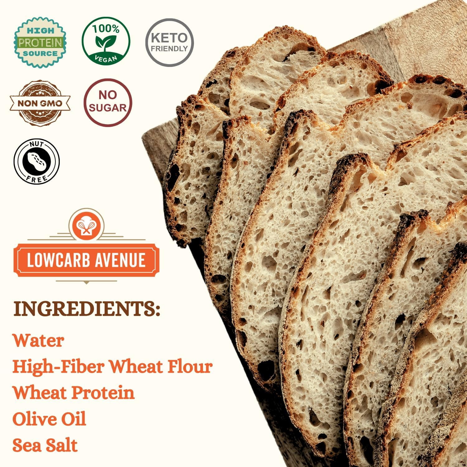 Dr. B's Frankie New York Style Sourdough Bread | 3g Net Carbs & 6g Protein | Low Calorie, Vegan, Sugar-Free, Nut-Free | 4 Ingredient Fresh Low Carb & Keto Bread Loaf (4 Pack (20oz), Sliced)