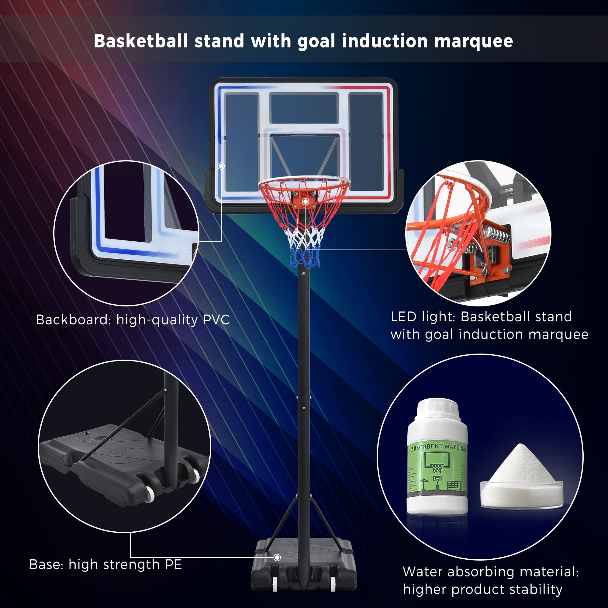 YYAo Portable Basketball Hoop Basketball System 4.76-10ft Height Adjustable for Youth Adults LED Basketball Hoop Lights, Colorful lights, Waterproof,Super Bright to Play at Night Outdoors YYAo Portable Basketball Hoop Basketball System 4.76-10ft Height Adjustable for Youth Adults LED Basketball Hoop Lights, Colorful lights, Waterproof,Super Bright to Play at Night Outdoors